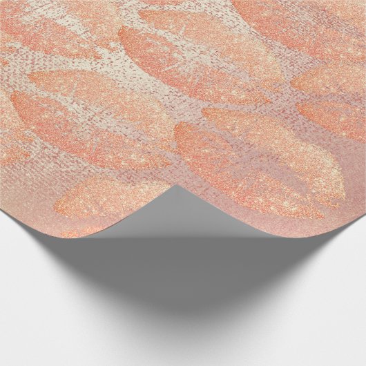 Roos Gold Peach Glitter Kiss Lips Makeup Metallic Cadeaupapier (Hoek)