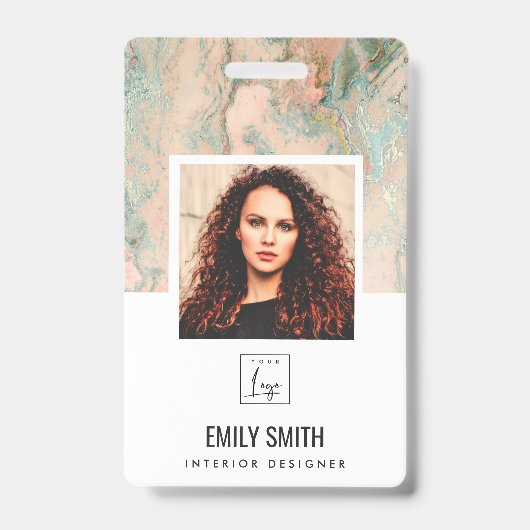 ROOS GOLD PEACH GROENE WERKNEMERS FOTO BAR CODE NA BADGE (Voorzijde)