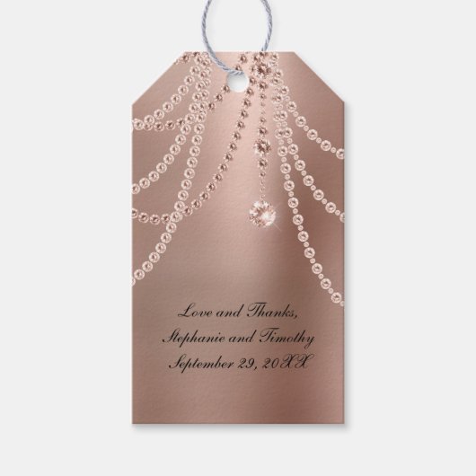 Roos Gold Pearls Diamond Bling Wedding personalise Cadeaulabel (Voorkant)