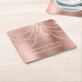Roos Gold Pearls Diamond Bling Wedding personalise Kartonnen Onderzetters (Schuin)