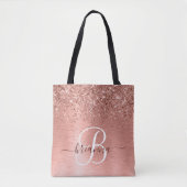 Roos Gold Pensed Metal Glitter Monogram Naam Tas (Voorkant)