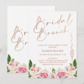Roos Gold Peonies Bridal Brunch Shower Invitation Kaart (Voorkant / Achterkant)