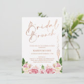 Roos Gold Peonies Bridal Brunch Shower Invitation Kaart (Staand voorkant)