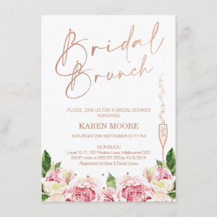 Roos Gold Peonies Bridal Brunch Shower Invitation Kaart