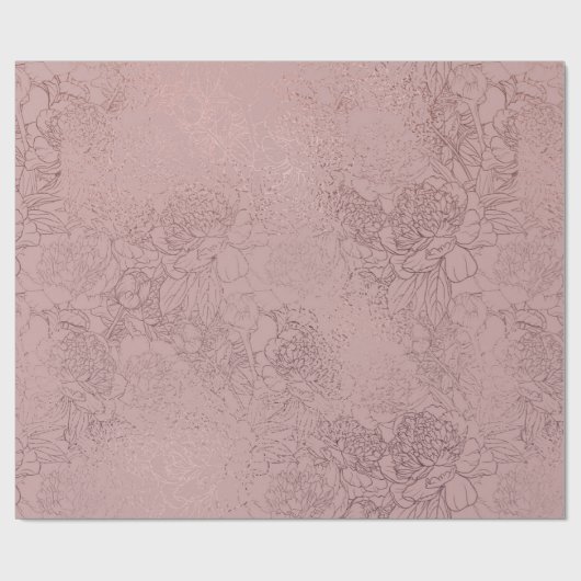 Roos Gold Peony Outline Pattern op Blush Pink Cadeaupapier (Vlak)