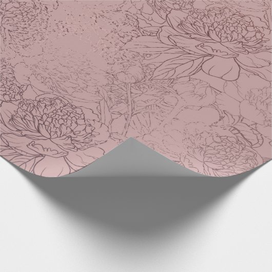 Roos Gold Peony Outline Pattern op Blush Pink Cadeaupapier (Hoek)