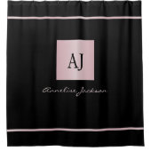 Roos Gold Persoonlijke naam Monogram Zwart Douchegordijn (Voorkant)