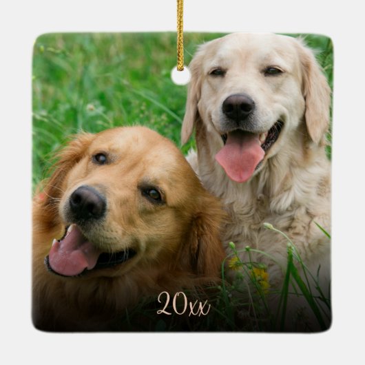 Roos Gold Pet-fotoscript kerstavond Keramisch Ornament (Achterkant)