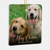 Roos Gold Pet Photo Merry Kerstscript Keramisch Ornament (Rechts)