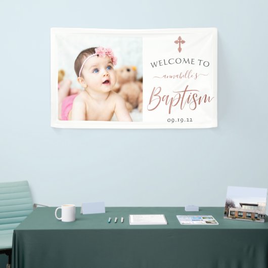 Roos Gold Photo Girl Baptism Welcome Banner (Beurs)