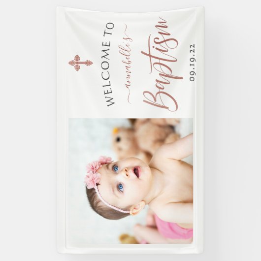 Roos Gold Photo Girl Baptism Welcome Banner (Verticaal)