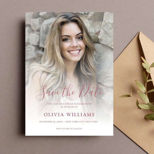 Roos Gold Photo Overlay Quinceañera Save the Date