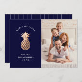 Roos Gold Pineappel op Navy Blue | Kerstfoto Feestdagenkaart (Voorkant / Achterkant)