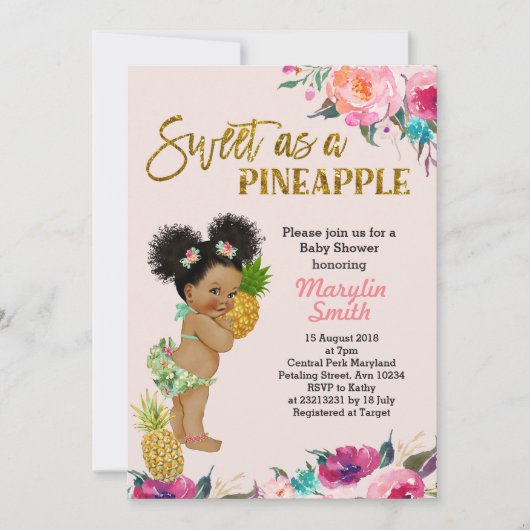 Roos Gold Pineapple Baby shower Invitation Kaart (Voorkant)