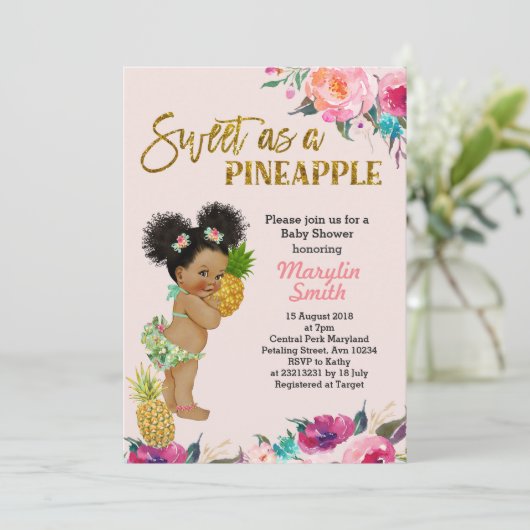 Roos Gold Pineapple Baby shower Invitation Kaart (Staand voorkant)