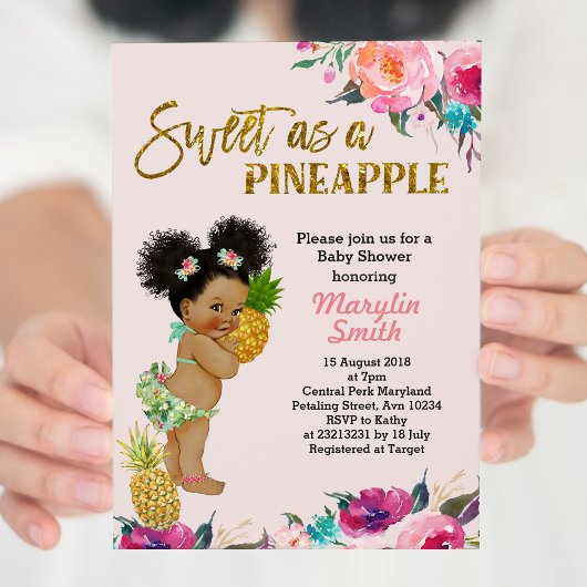 Roos Gold Pineapple Baby shower Invitation Kaart