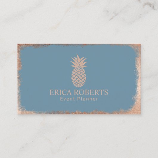 Roos Gold Pineapple Dusty Blue Event Planning Visitekaartje (Voorkant)