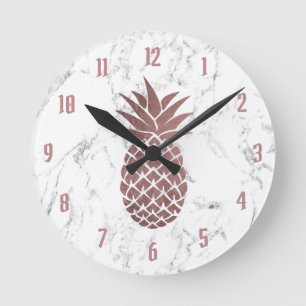 Roos Gold Pineapple Logo Moderne witte marmer Ronde Klok