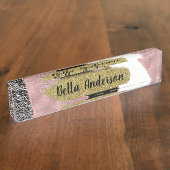 Roos Gold Pink Abstract Wave Modern Glam Trendy Naambordje (Zijkant)