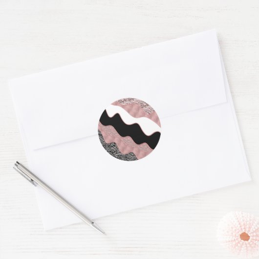 Roos Gold Pink Abstract Wave Modern Glam Trendy Ronde Sticker (Envelop)