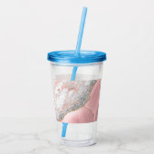 Roos Gold Pink Agate Glitter Marble Monogram Naam Acryl Drinkbeker (Achterkant)