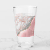 Roos Gold Pink Agate Glitter Marble Monogram Naam Glas (Achterkant)