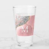 Roos Gold Pink Agate Glitter Marble Monogram Naam Glas (Voorkant)
