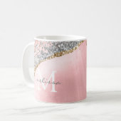 Roos Gold Pink Agate Glitter Marble Monogram Naam Koffiemok (Voorkant links)