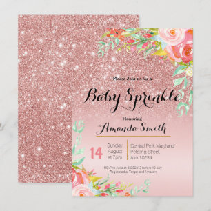 Roos Gold Pink Baby Sprinkle-uitnodiging Floral Kaart