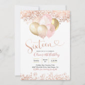 Roos Gold Pink-ballon Zestiende verjaardag Kaart (Voorkant)