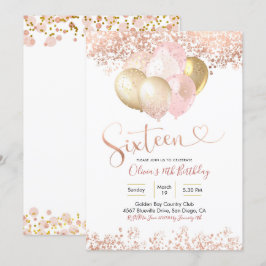 Roos Gold Pink-ballon Zestiende verjaardag Kaart