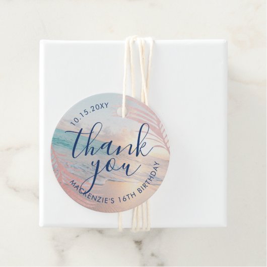 Roos Gold Pink Beach Birthday Hartelijk dank Bedankjes Labels (In situ)