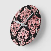 Roos Gold Pink & Black Damask Modern op maat Ronde Klok (Hoek)