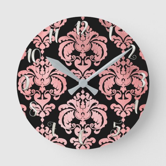 Roos Gold Pink & Black Damask Modern op maat Ronde Klok (Voorkant)