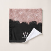 Roos Gold Pink Black Girly Glitter Dust Monogram Bad Handdoek (Wasdoekje)