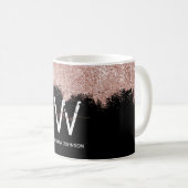 Roos Gold Pink Black Girly Glitter Dust Monogram Koffiemok (Voorkant rechts)