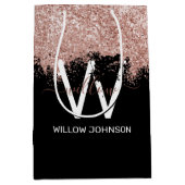 Roos Gold Pink Black Girly Glitter Dust Monogram Medium Cadeauzakje (Voorkant)