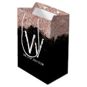 Roos Gold Pink Black Girly Glitter Dust Monogram Medium Cadeauzakje (Achterkant Gekanteld)