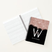 Roos Gold Pink Black Girly Glitter Dust Monogram Notitieboek (Binnen)