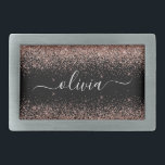 Roos Gold Pink Black Glitter Script Monogram Girly Gesp<br><div class="desc">Black and Roos Gold - Blush Pink Glitter Script Monogram Name Belt Buckle. Dit maakt het perfecte afstuderen,  zoete 16 16,  18,  21,  30,  40,  50,  60,  70,  80,  90,  100 jaar,  bruiloft,  vrijgezellenfeest,  verjaardagsfeest,  baby shower of bachelorette cadeau voor iemand die van glam luxe en stijlvolle stijl houdt.</div>