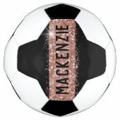 Roos Gold Pink Black Sparkly Stripe Monogram Naam Voetbal (Voorkant)