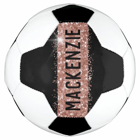 Roos Gold Pink Black Sparkly Stripe Monogram Naam Voetbal (Voorkant)