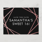 Roos Gold Pink Black Sweet 16 Sparen de Datum Aankondigingskaart (Voorkant)