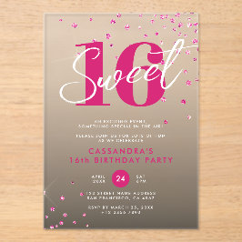 Roos Gold Pink & Black Sweet 16 Verjaardag Acryl Uitnodigingen
