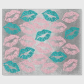 Roos Gold Pink Blauwgroen Silver Lips Glitter Grun Cadeaupapier (Vlak)