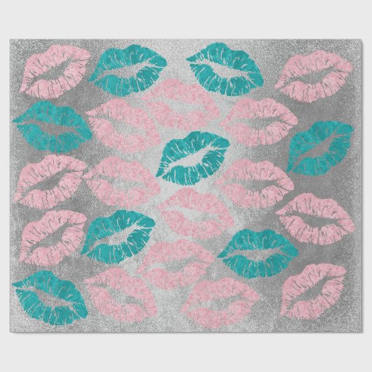 Roos Gold Pink Blauwgroen Silver Lips Glitter Grun Cadeaupapier (Vlak)