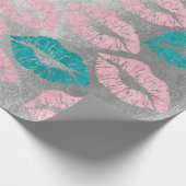 Roos Gold Pink Blauwgroen Silver Lips Glitter Grun Cadeaupapier (Hoek)