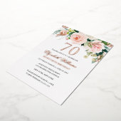 Roos Gold Pink Blush 70e verjaardag Folie Uitnodig Folie Uitnodiging (Gedraaid)