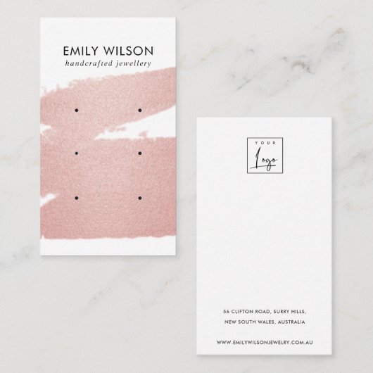 ROOS GOLD PINK BRUSH STROKE 3 STUD EARRING DISPLAY VISITEKAARTJE (Voorkant / Achterkant)