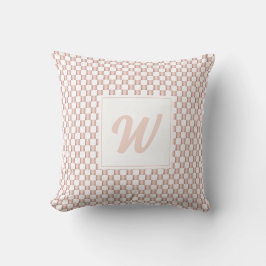 Roos Gold Pink Checkerboard Monogram Kussen (Voorkant)